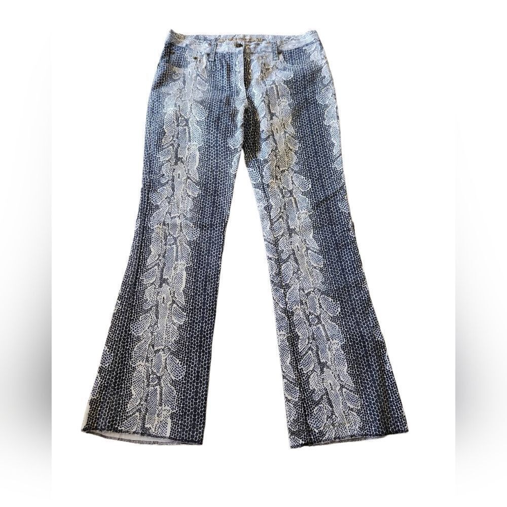 Emanuel Ungaro Blue Snake Print Mid Rise Flare Leg Jeans 33